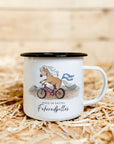 Emaille-Tasse "Fahrradbellas"