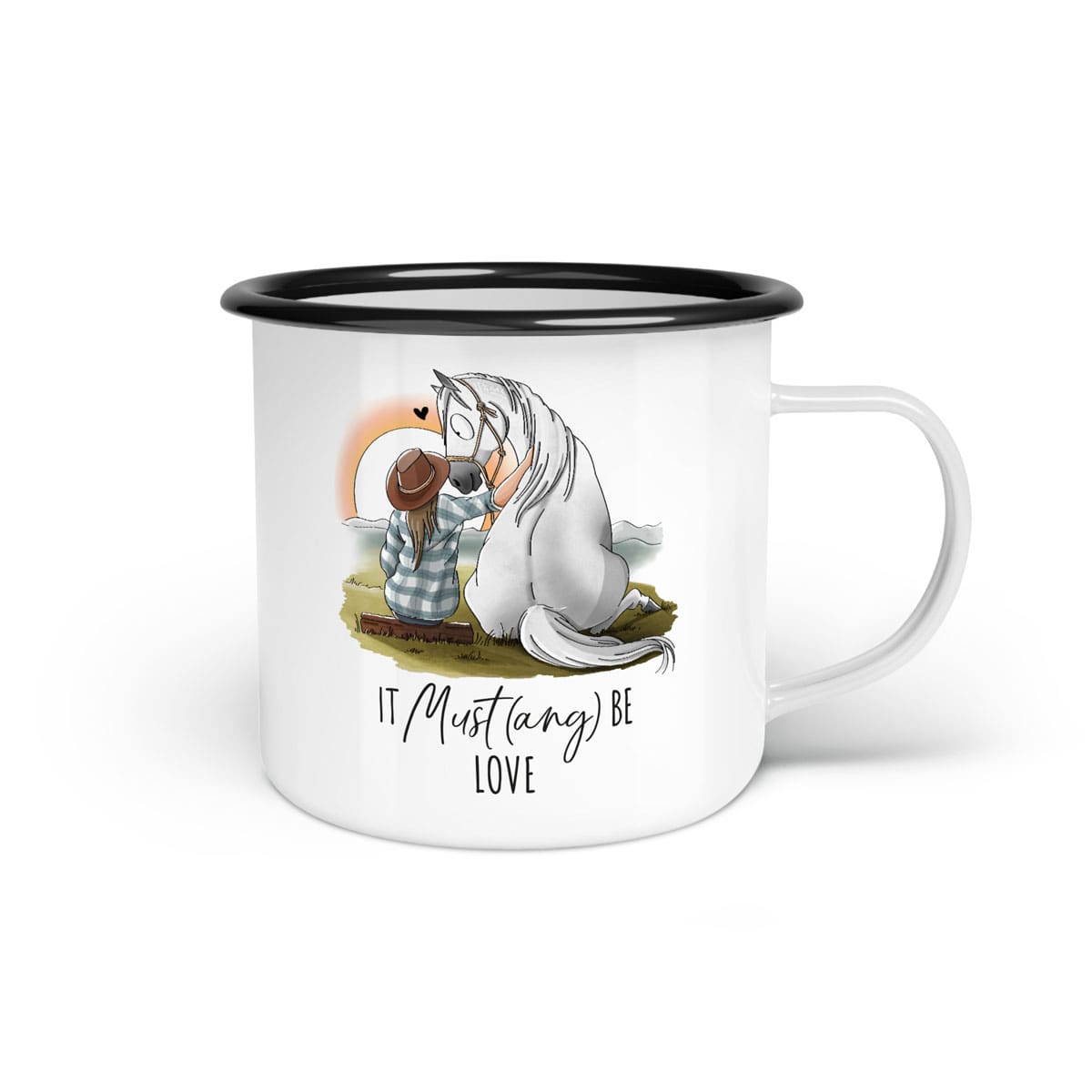 Emaille-Tasse "It Must(ang) be love"