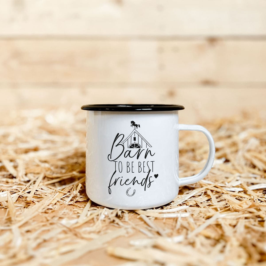 Emaille-Tasse "Barn to be best friends"
