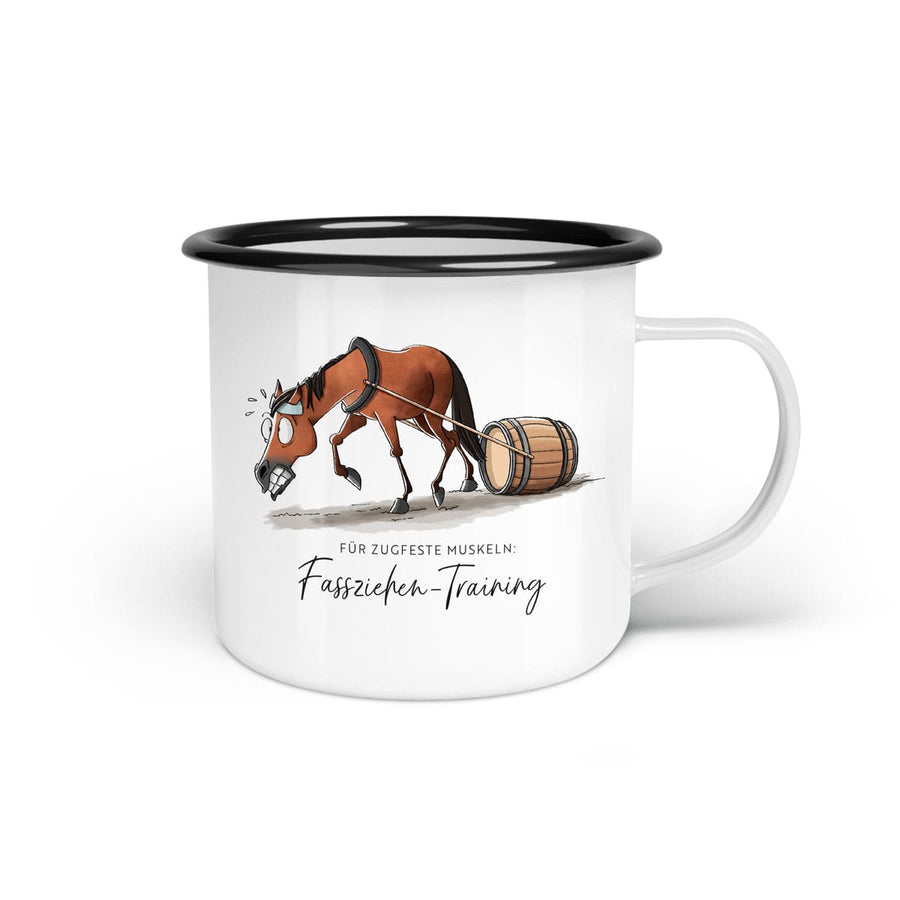 Emaille-Tasse "Fassziehen-Training"