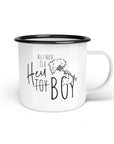 Emaille-Tasse "Heu-Boy"