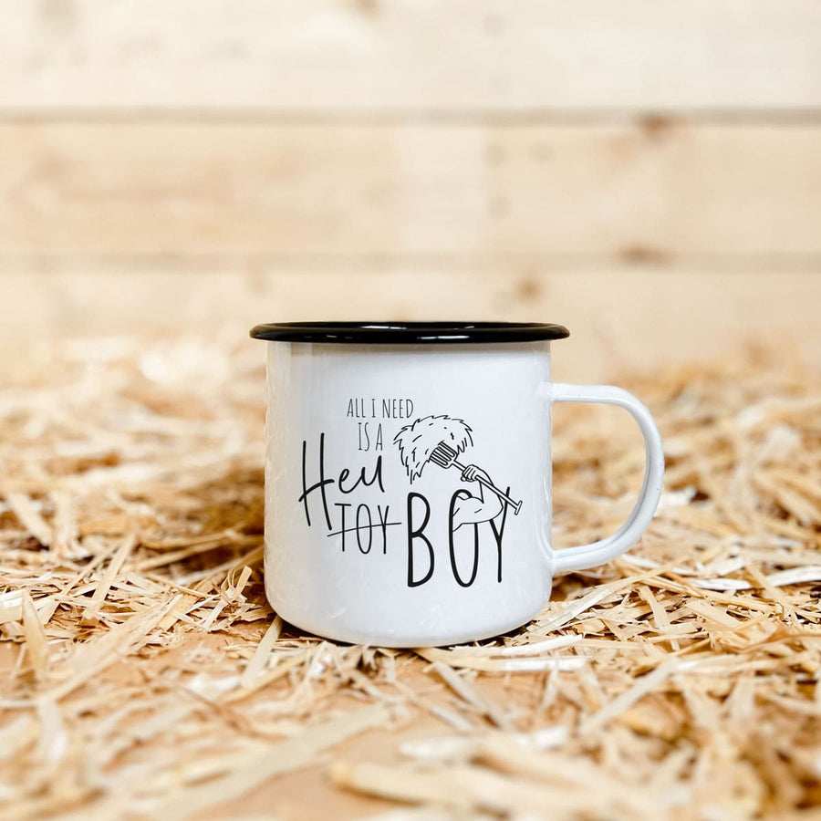 Emaille-Tasse "Heu-Boy"