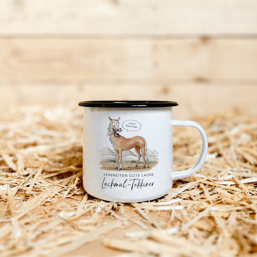 Emaille-Tasse "Lachmal-Tekkiner"