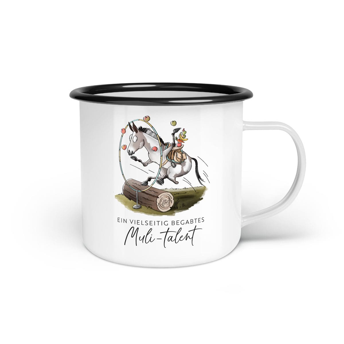 Emaille-Tasse "Muli-Talent"