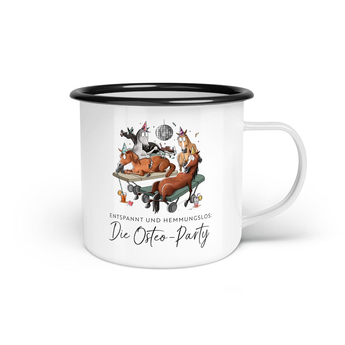 Emaille-Tasse "Osteo-Party"
