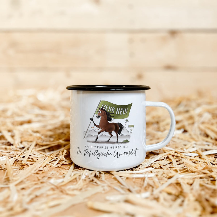 Emaille-Tasse "Rebellgisches Warmblut"