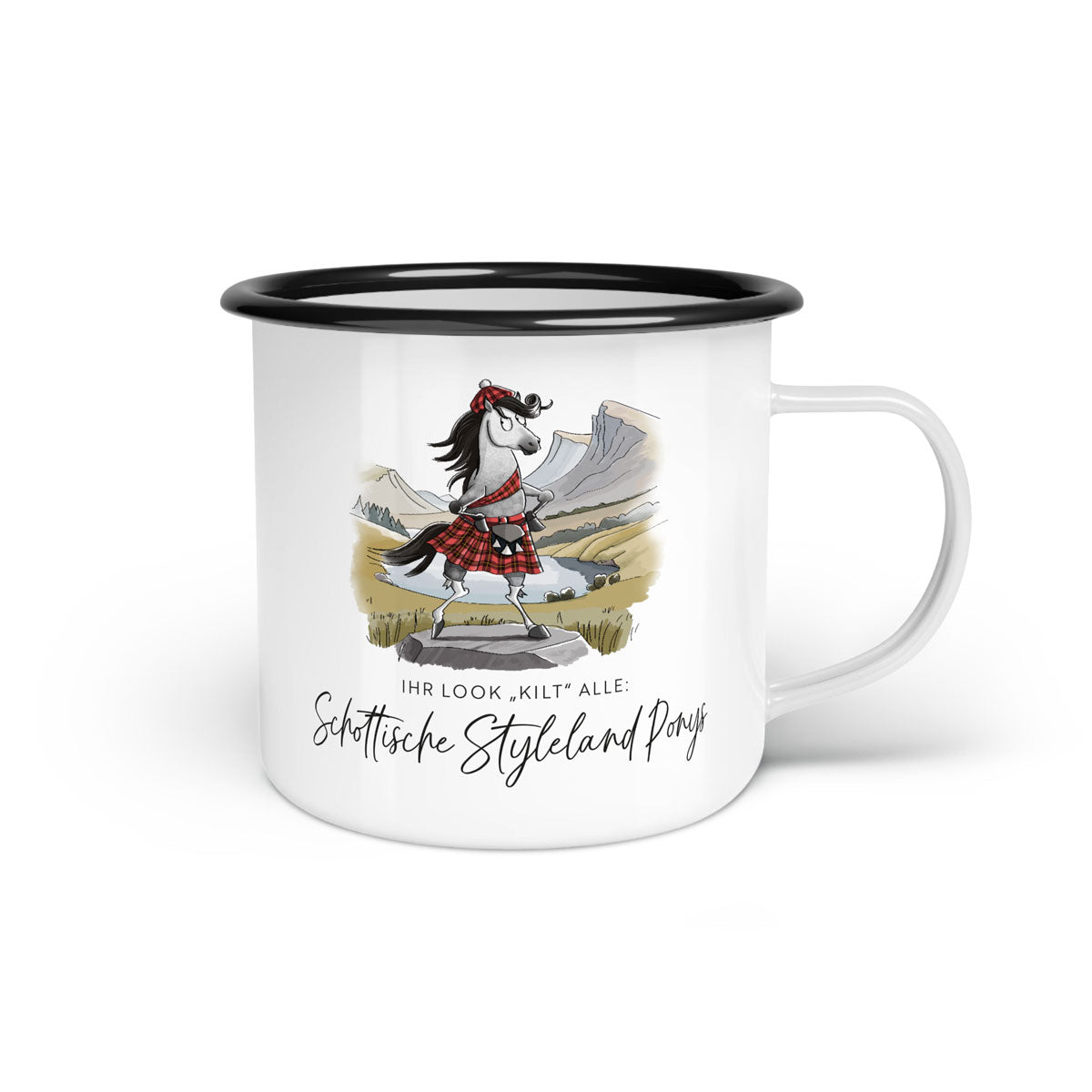 Emaille-Tasse "Schottisches Styleland Pony"