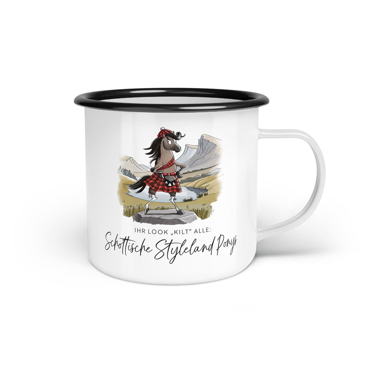 Emaille-Tasse "Schottisches Styleland Pony"