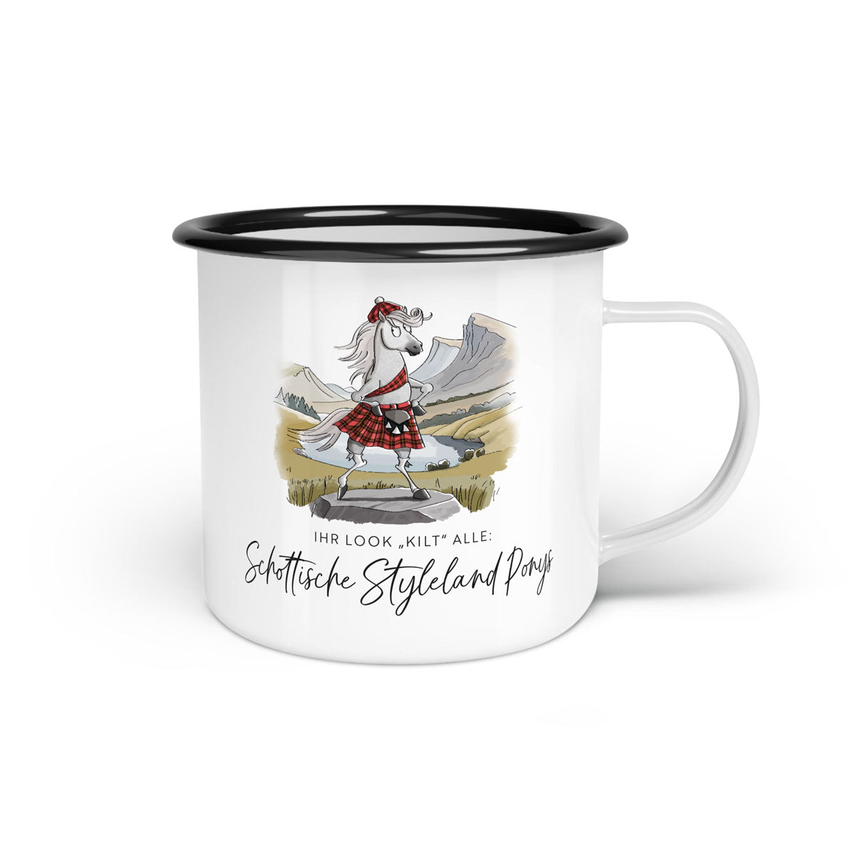 Emaille-Tasse "Schottisches Styleland Pony"