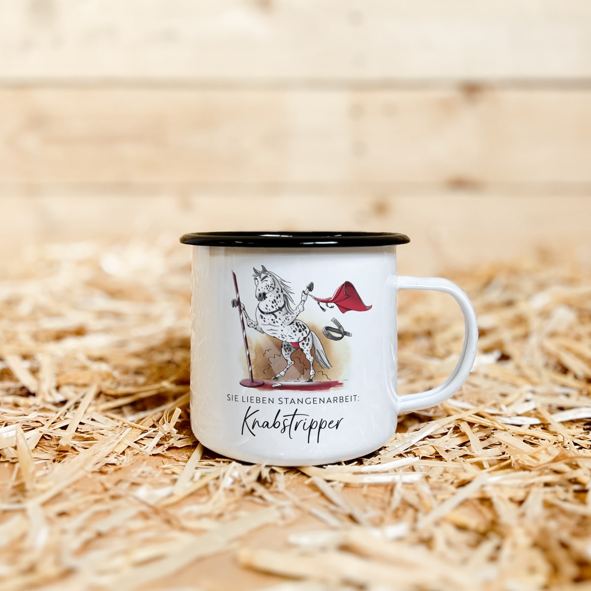 Emaille-Tasse "Knabstripper"