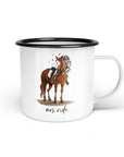 Emaille-Tasse "Mrs. ride"