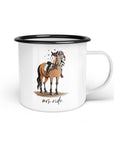 Emaille-Tasse "Mrs. ride"