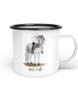 Emaille-Tasse "Mrs. ride"