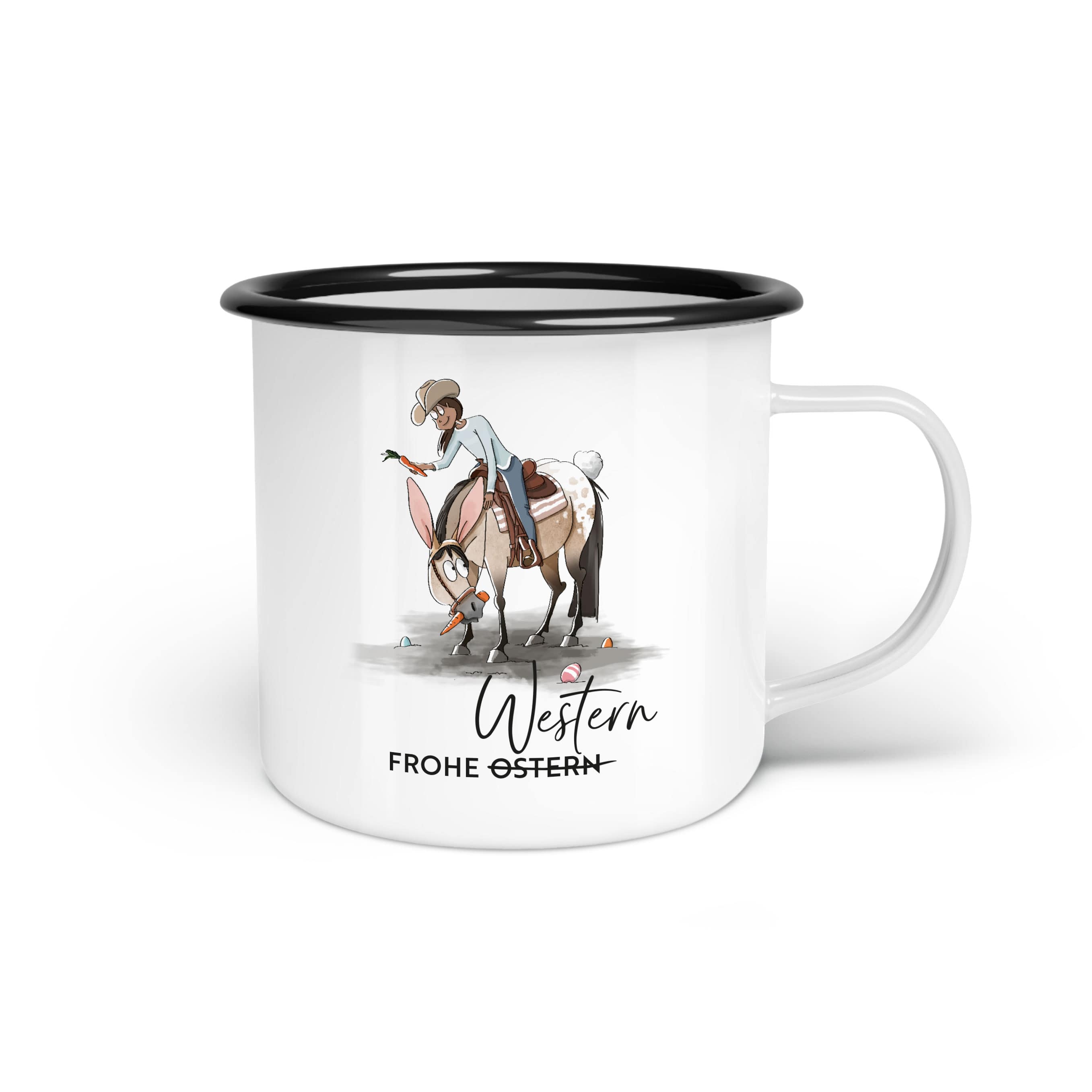 Emaille-Tasse "Frohe Western"