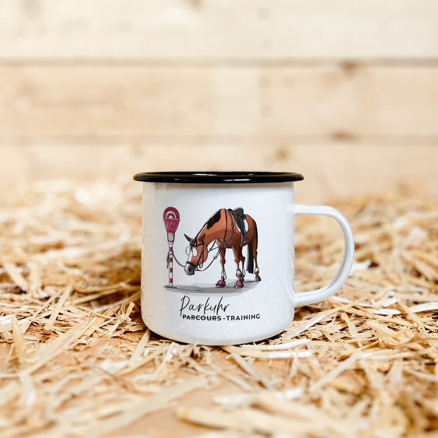 Emaille-Tasse "Parkuhr-Training"