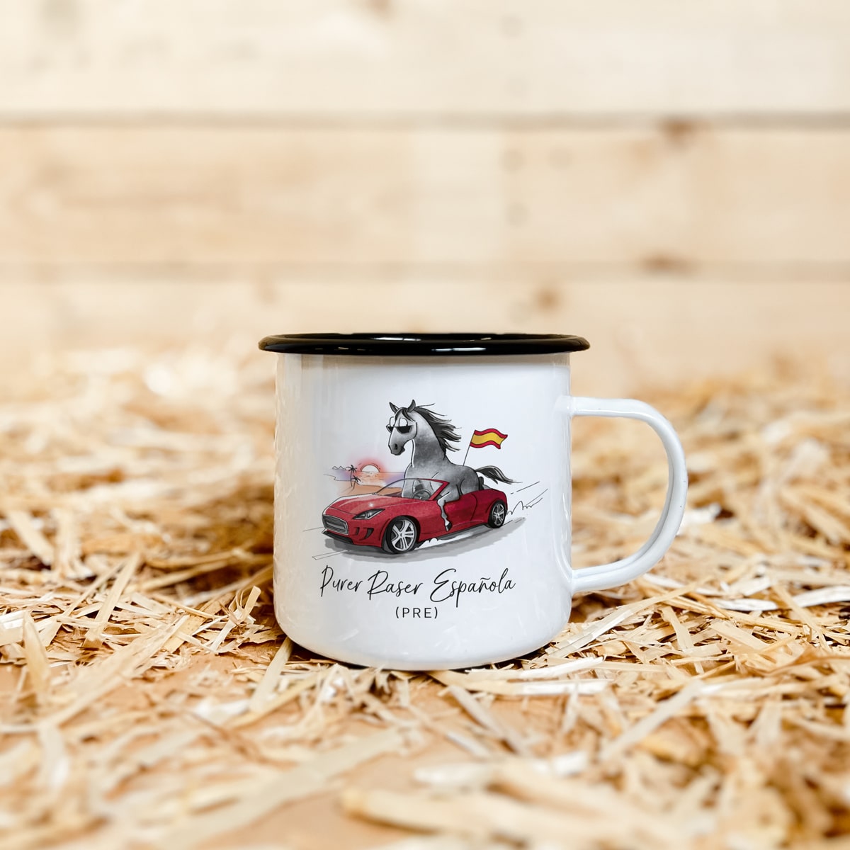 Emaille-Tasse "Purer Raser Espanola (PRE)"