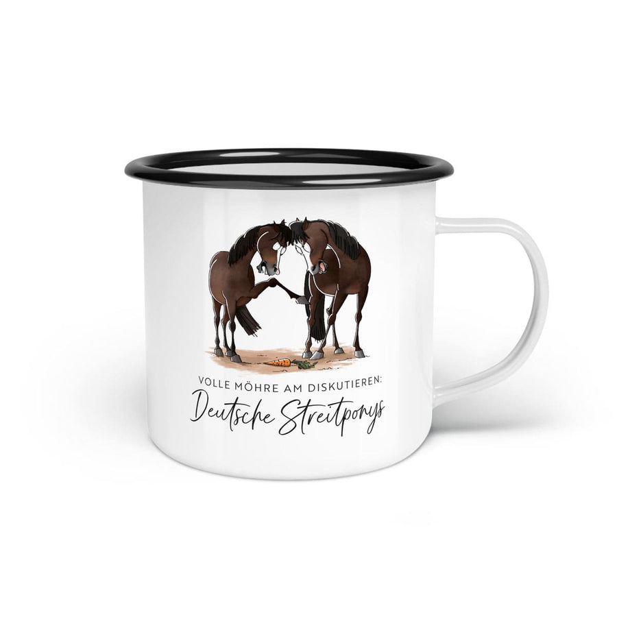 Emaille-Tasse "Deutsche Streitponys"