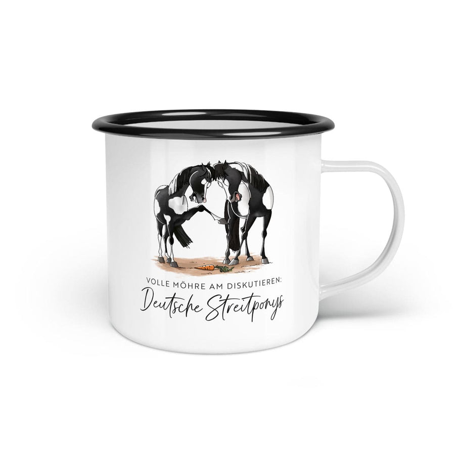 Emaille-Tasse "Deutsche Streitponys"