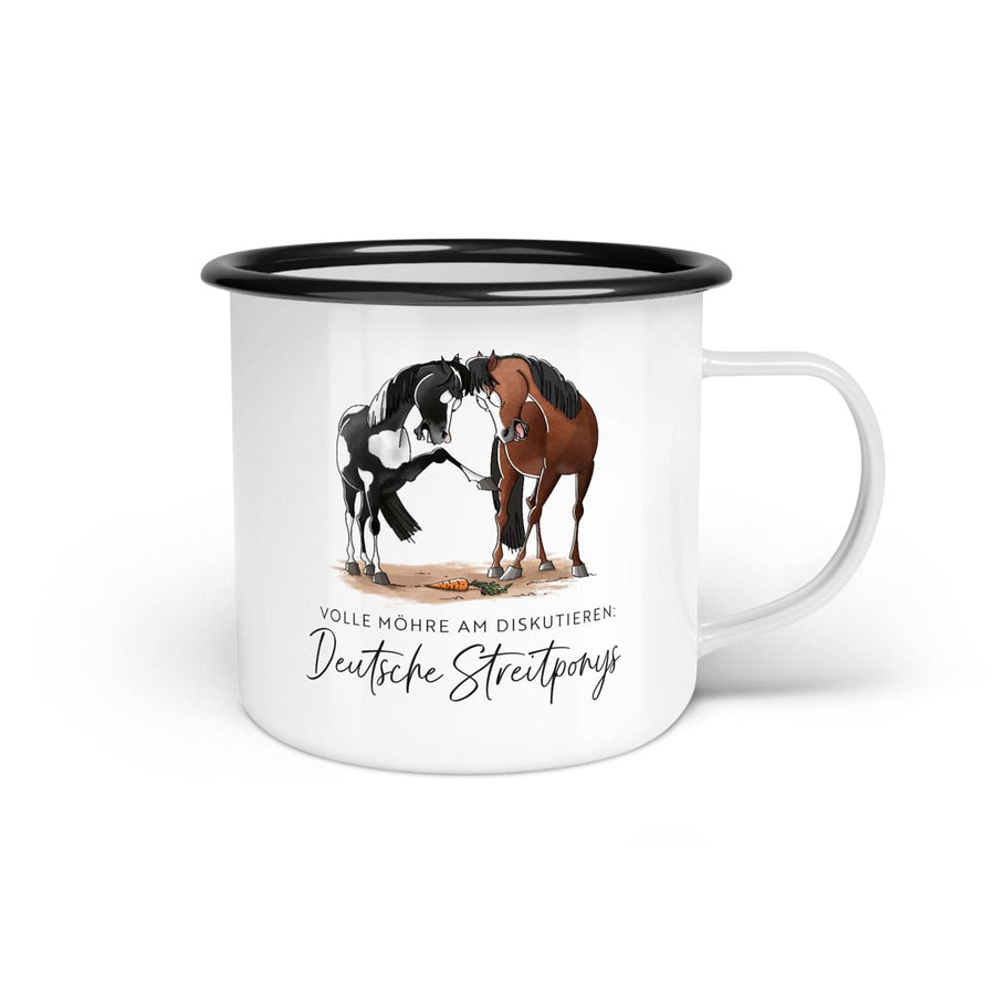 Emaille-Tasse "Deutsche Streitponys"