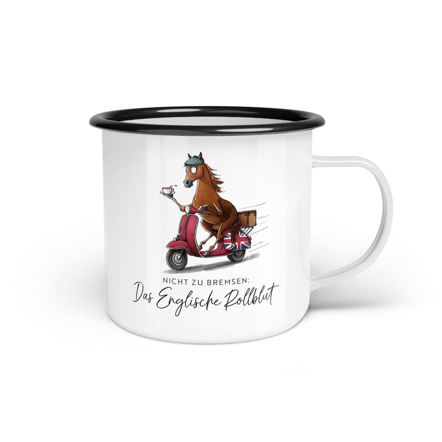 Emaille-Tasse "Englisches Rollblut"