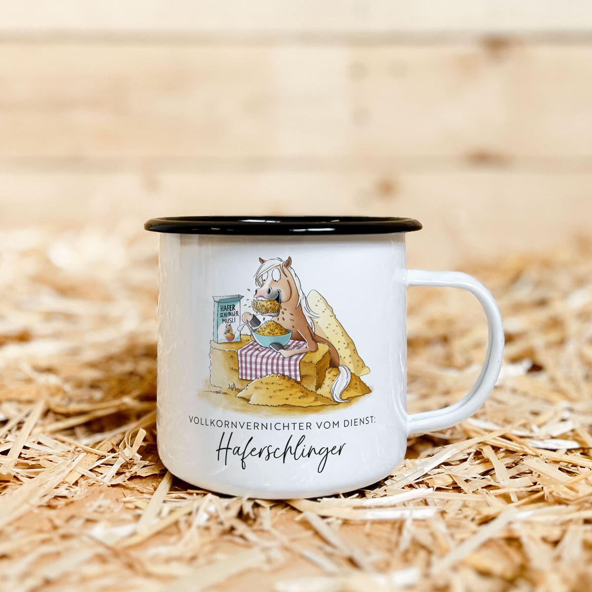 Emaille-Tasse "Haferschlinger"