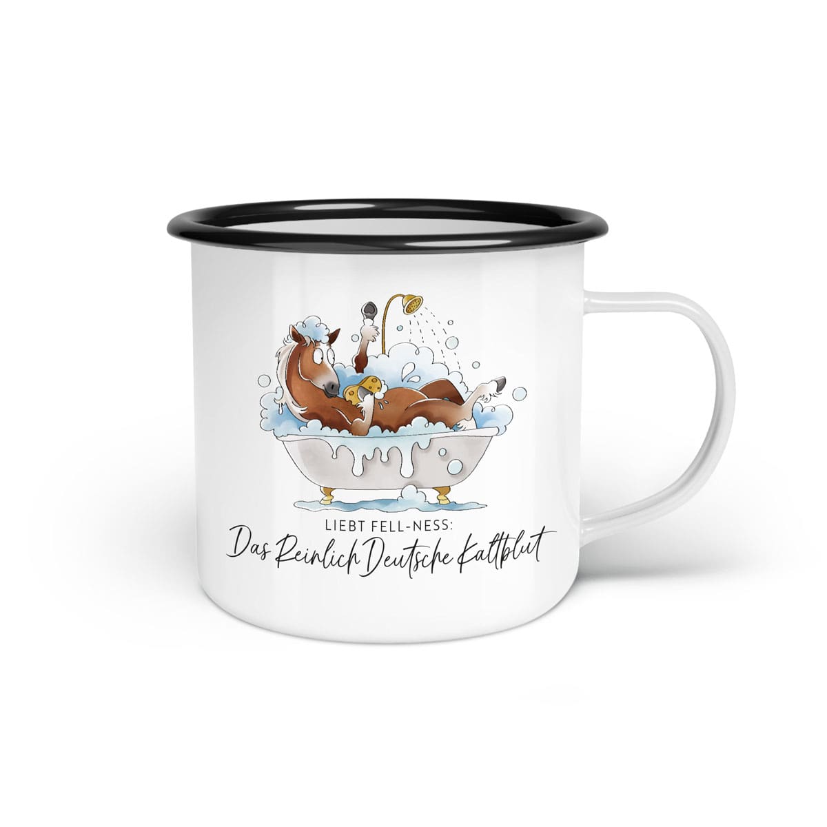 Emaille-Tasse "Reinlich Deutsches Kaltblut"