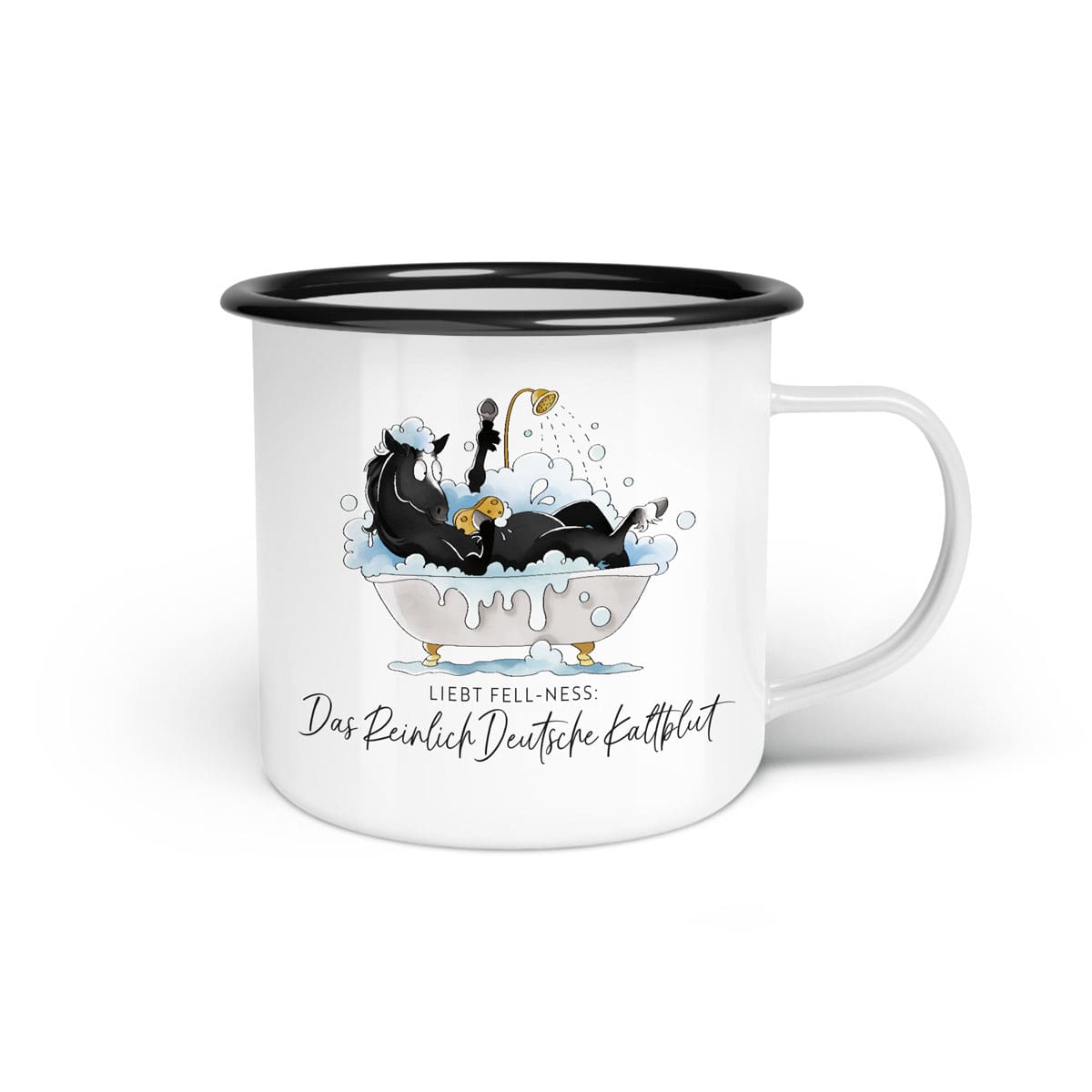 Emaille-Tasse "Reinlich Deutsches Kaltblut"