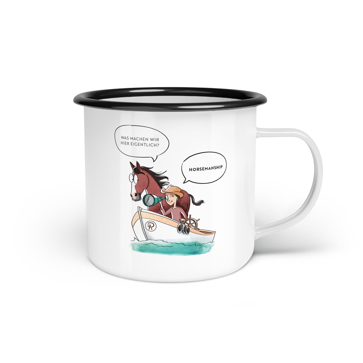Emaille-Tasse "Horsemanship"