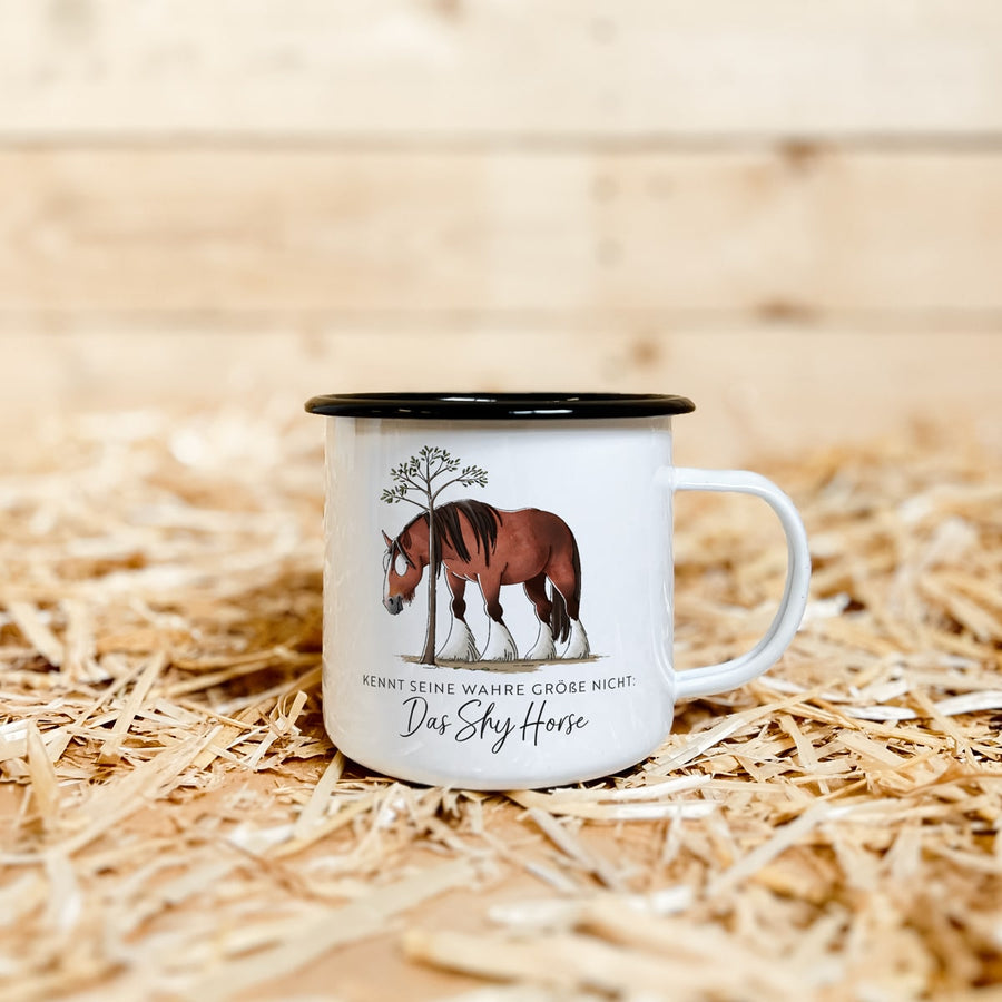 Emaille-Tasse "Shy Horse"