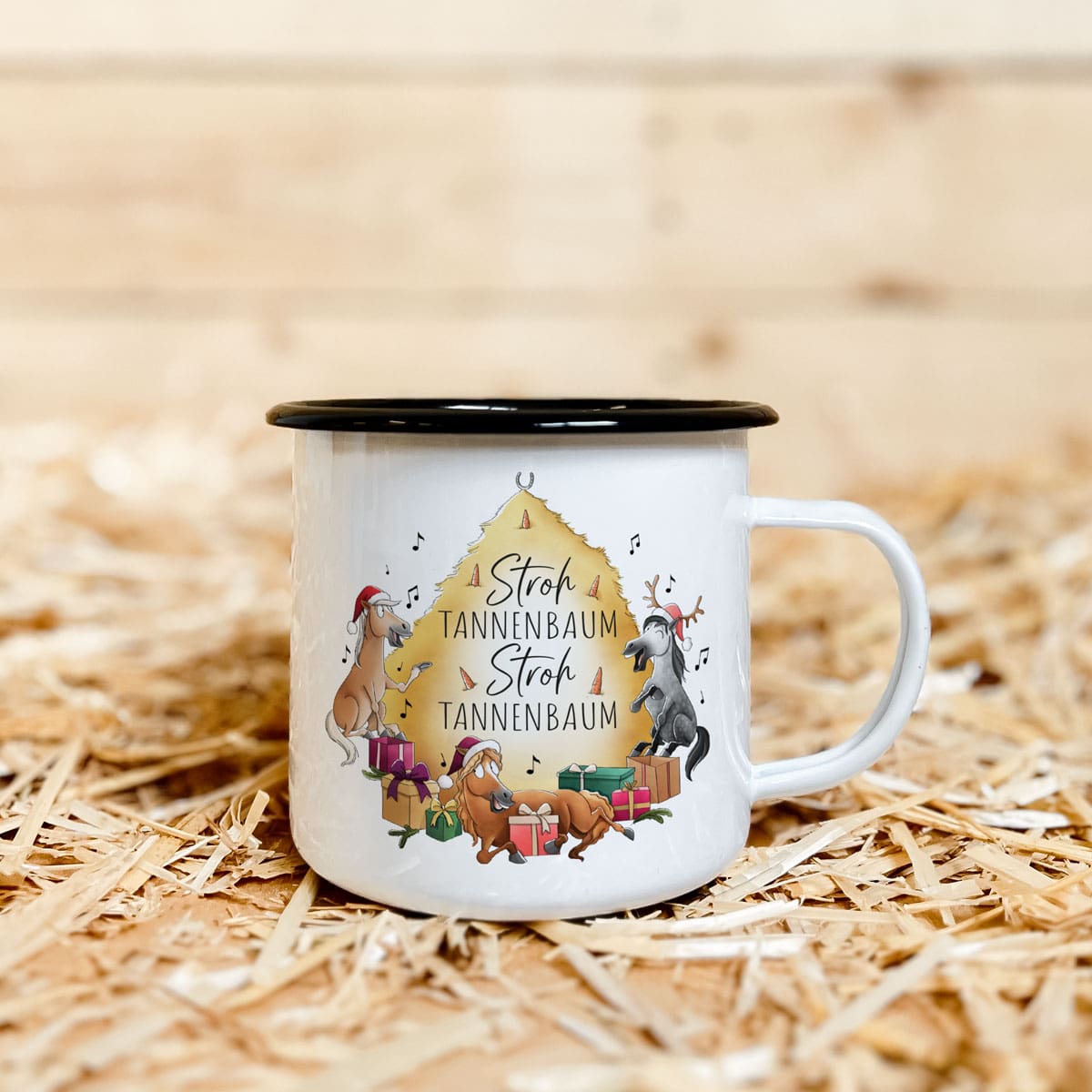 Emaille-Tasse "Stroh Tannenbaum"