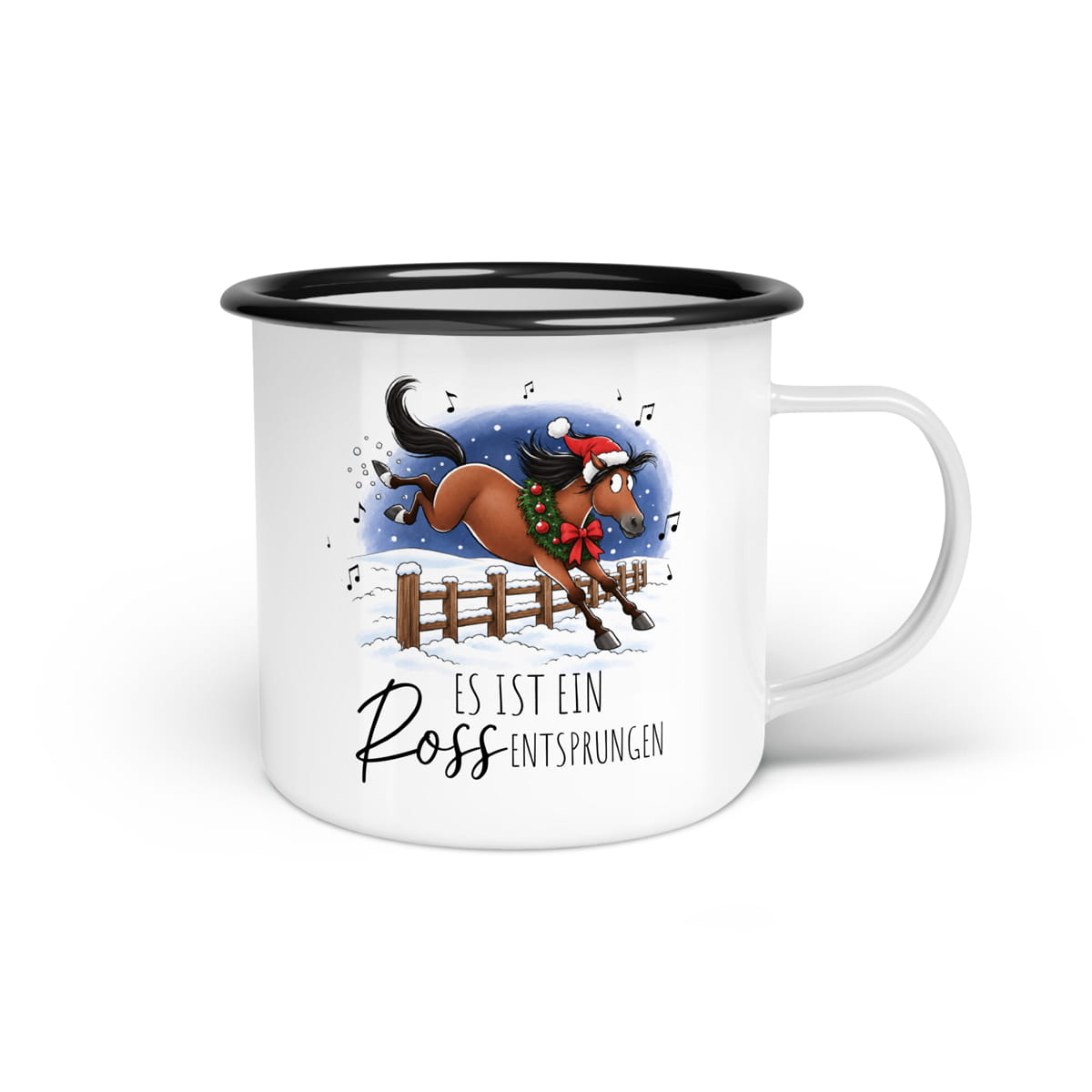 Emaille-Tasse "Es ist ein Ross entsprungen"