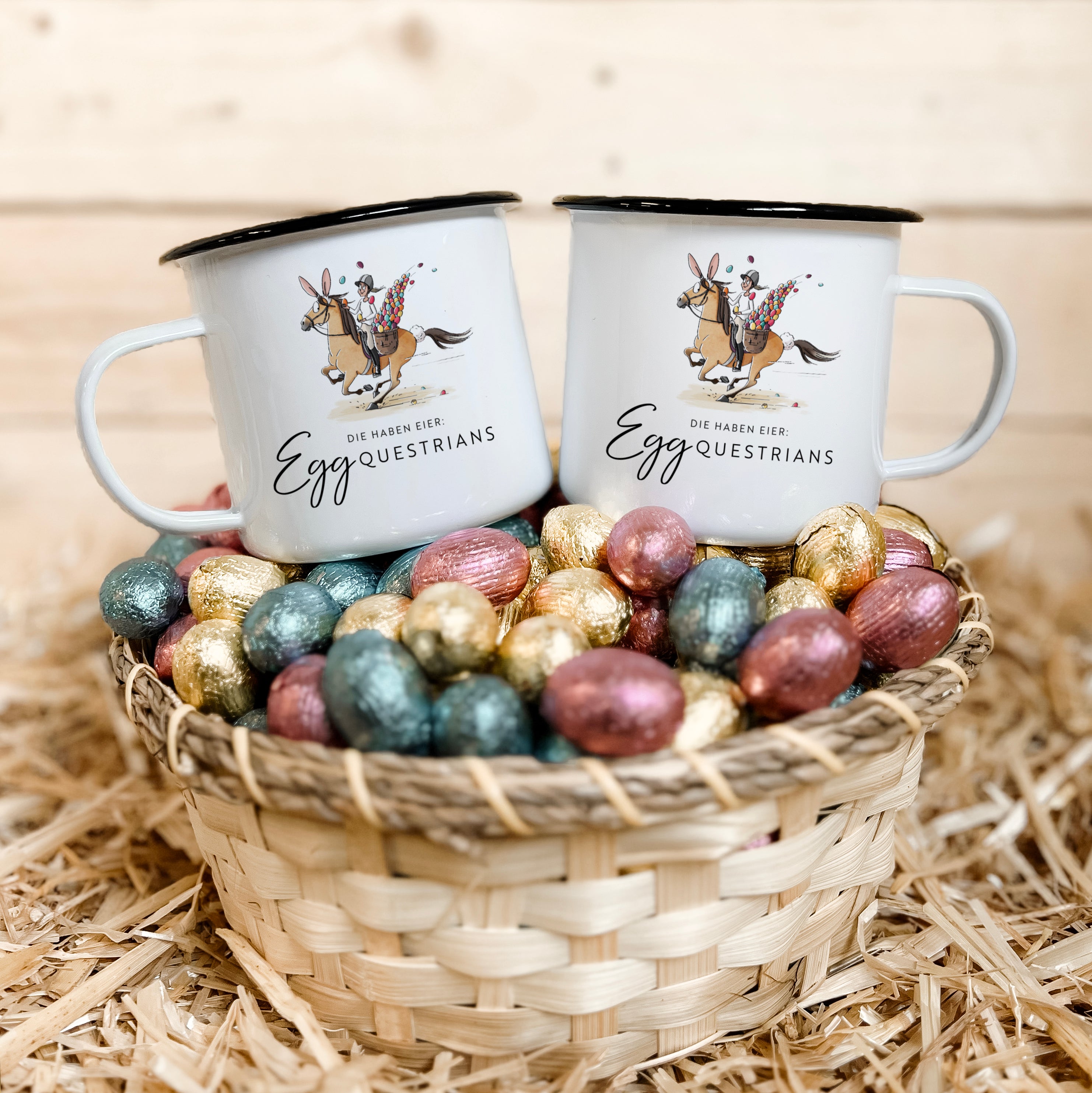 Emaille-Tassen Set "Egg-questrians"