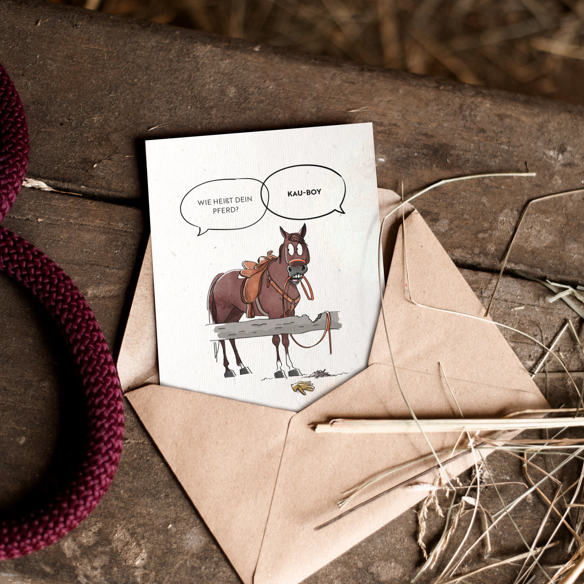 Strohpapier-Postkarte "Kau-Boy"