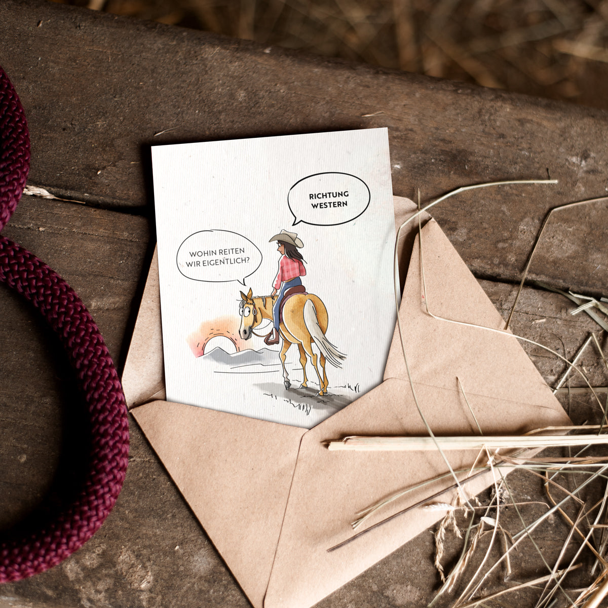 Strohpapier-Postkarte "Richtung Western"