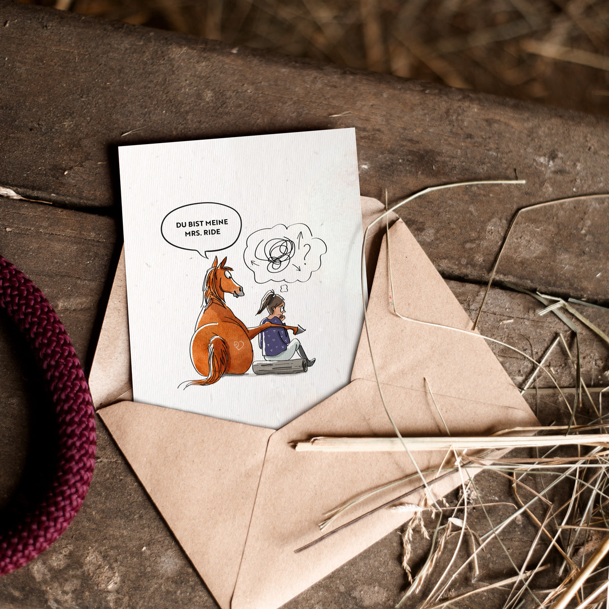 Strohpapier-Postkarte "Du bist meine mrs. ride"