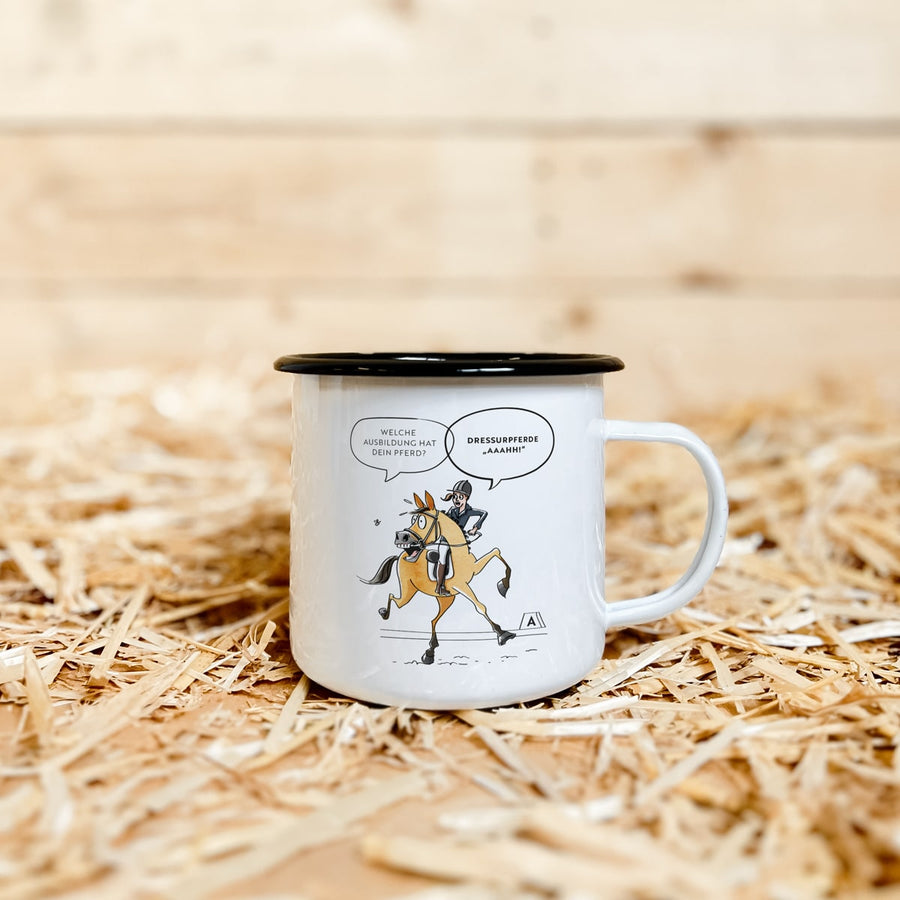 Emaille-Tasse "Dressurpferde Ahh"