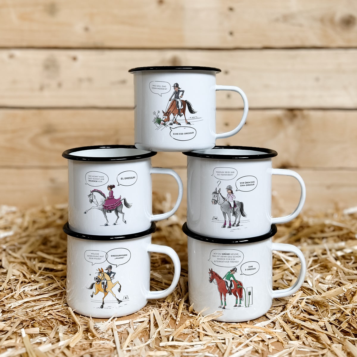 Emaille-Tassen Set "Dressur-Edition" | 5-teilig