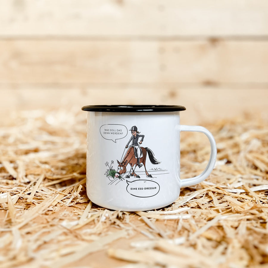 Emaille-Tasse "Ess-Dressur"