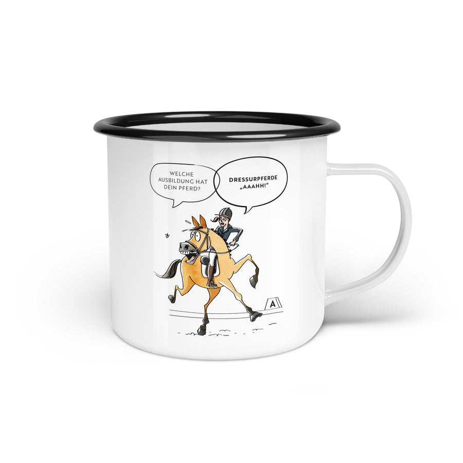 Emaille-Tasse "Dressurpferde Ahh"