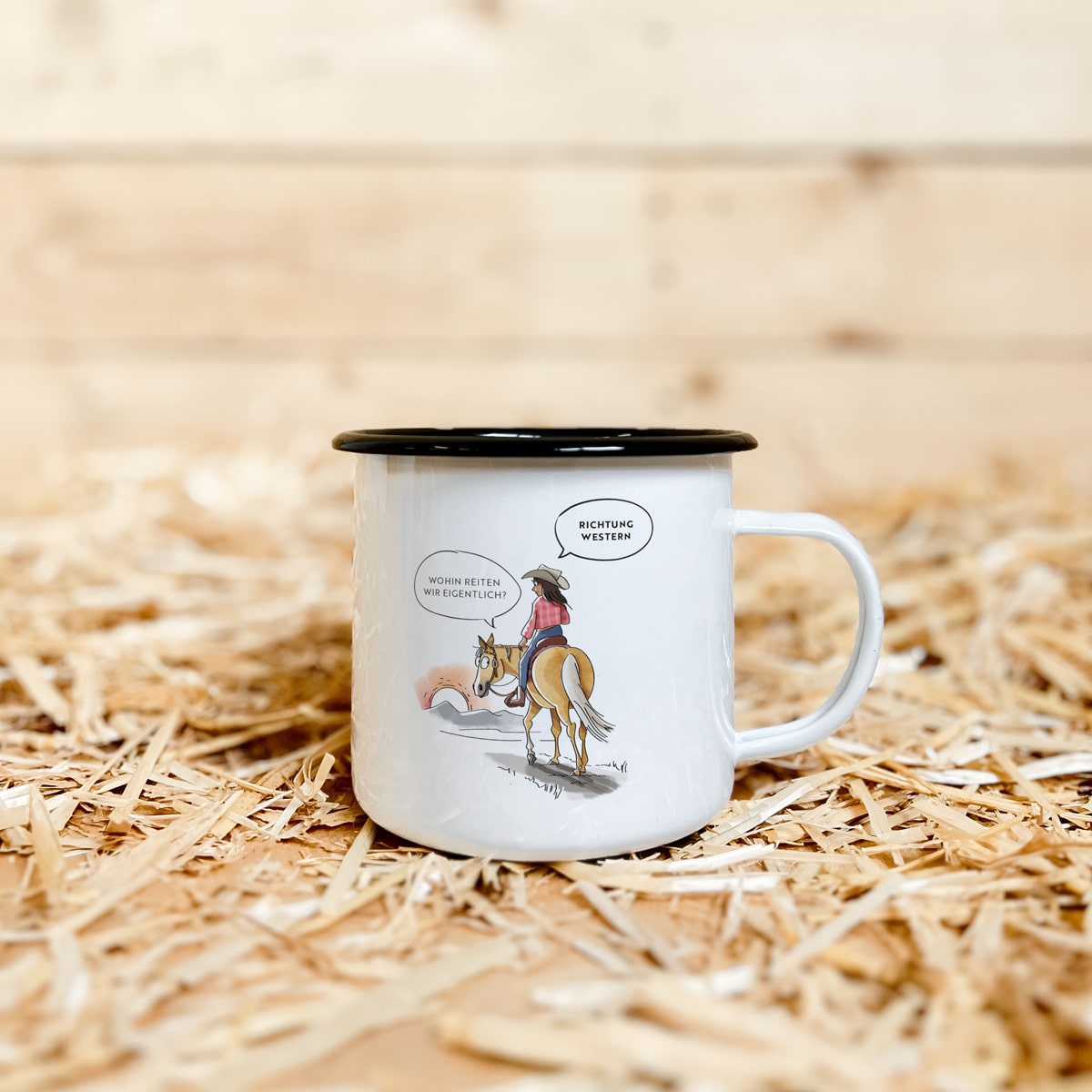 Emaille-Tasse "Richtung Western"