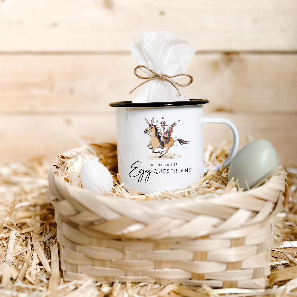 Emaille-Tasse "Egg-questrians"